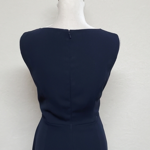 ANNE Klein Navy Blue Sleeveless Fit & Flare Lazer Cut Natural Waist Midi Dress - Picture 9 of 12